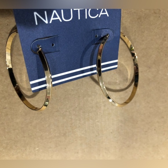 Nautica‎ gold tone circle angular hoop earrings new - Picture 8 of 14